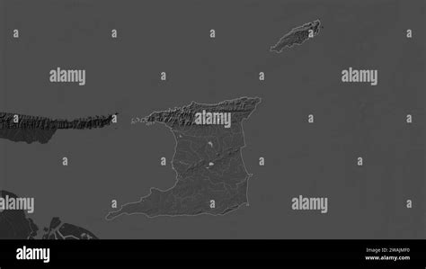 Trinidad and Tobago highlighted on a Bilevel elevation map with lakes ...