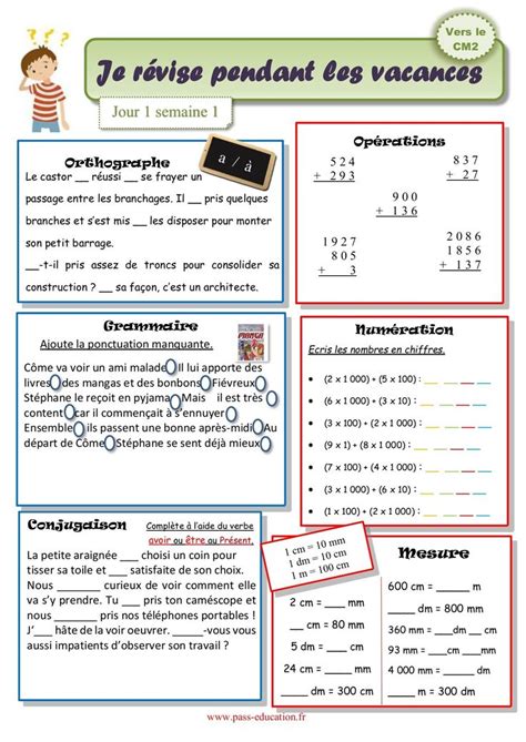 Cahier De Vacances Gratuit Imprimer Cm Vers Le Cm Juillet