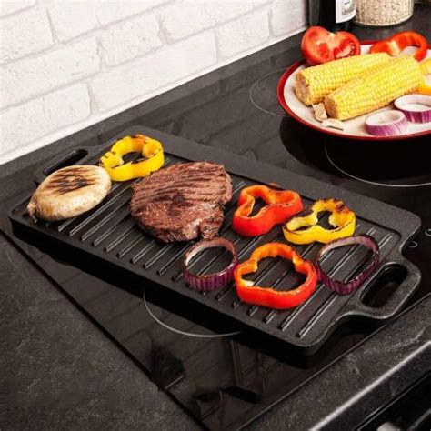 Large Non Stick Cast Iron Griddle Pan Skillet Cooking Plate Hob Stove Bbq Grill Ebay