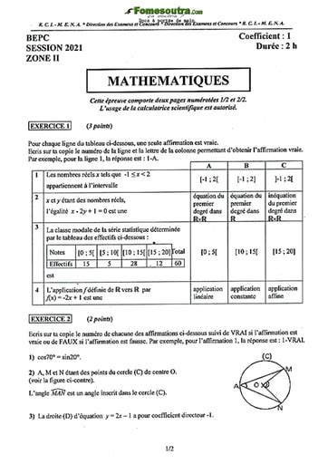 Sujet De Math Matique Bepc Zone