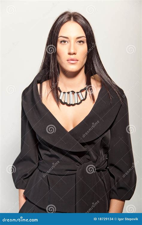 Beautiful Brunette In A Stylish Fashion Pantsuit Stock Photo Image Of Female Adult 18729134