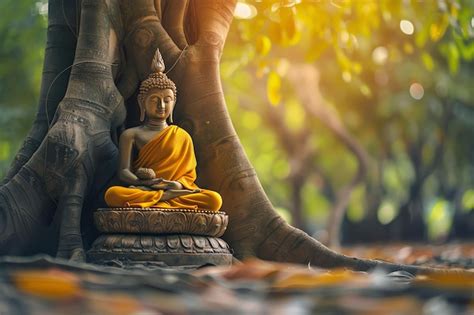 Lord Buddha In Meditation Under Bodhi Tree Illustration Background