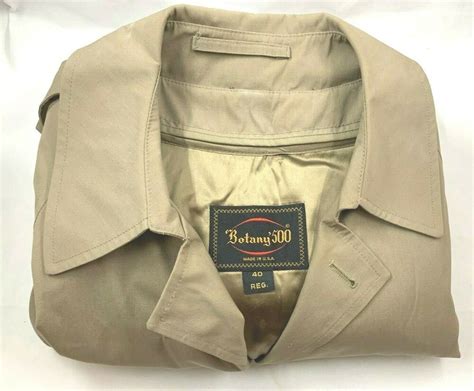 Mens Botany 500 Khaki Trench Coat Zip Out Liner 40R Shoulder Epaulets