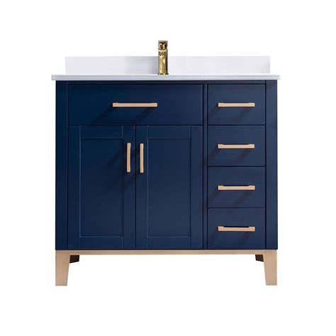 36 Navy Blue Elevated Vanity Set With White Quartz Top Bath Depot