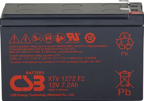 CSB XTV1272: Rechargeable lead fleece battery, 12 V, 7.2 Ah, long-life ...