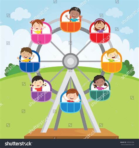 Happy Kids Riding Ferris Wheel Vector Stock Vector Royalty Free