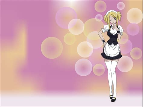 Blonde Hair Brown Eyes Fairy Tail Headdress Jpeg Artifacts Lucy Heartfilia Maid Wink Konachan