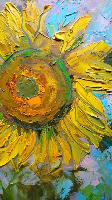 Sunflower Painting, Original Oil Painting on Canvas, Colorful Impasto ...