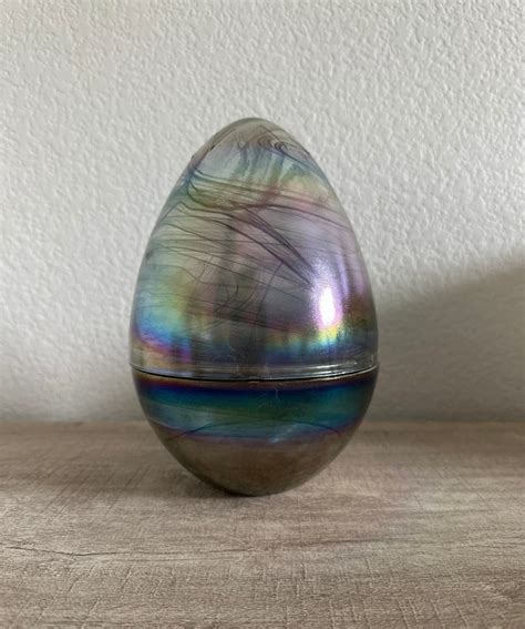 Akcam Art Glass Rainbow Iridescent Glass Egg Made In Turkey Etsy