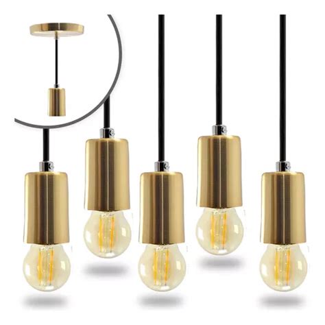 Kit Pendente Soquete E Retro Simples Dourado Led G