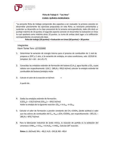 U S Ficha De Trabajo Ley De Hess Kevin Torres Ficha De Trabajo