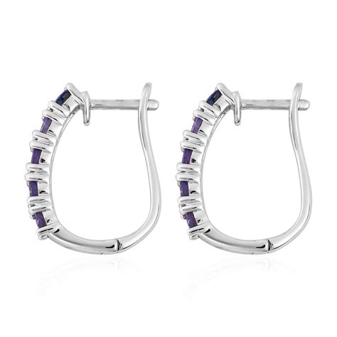 Tjc Tanzanite Hoop Earrings In Rhodium Plated Sterling Silver For Women Ebay