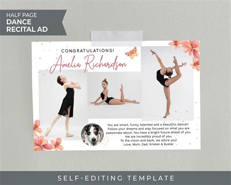 Dance Recital Ad Template Self Editing In Corjl Butterfly Etsy