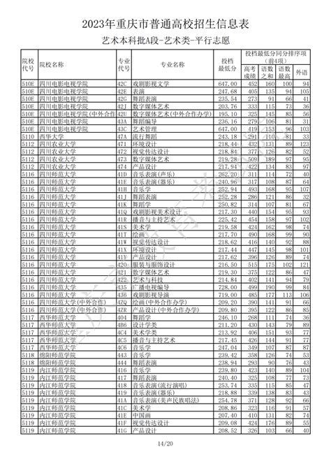 2023年重庆市普通高校招生信息表（艺术本科批a段 艺术类 平行志愿）