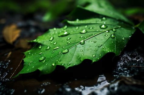 Gotas De Agua Cubiertas De Hojas Verdes Ca Das Foto Premium