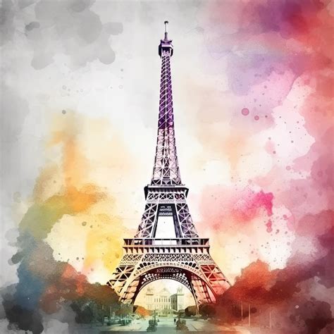 A Watercolor Painting Of The Eiffel Tower In Paris Premium AI