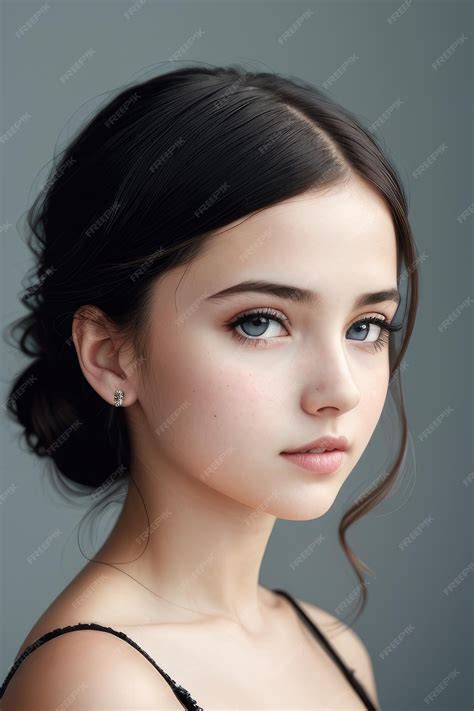 Premium Ai Image A Woman With Blue Eyes And A Black Dress