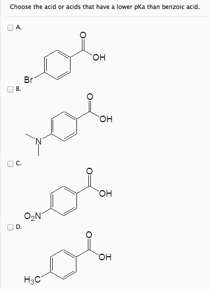 Solved Choose The Acid Or Acids That Have A Lower PKa Than Chegg