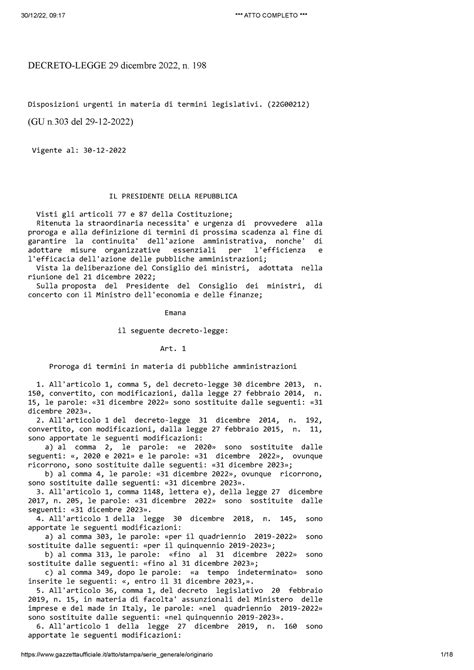 Decreto Legge 29 Dicembre 2022 N 198 DECRETO LEGGE 29 Dicembre