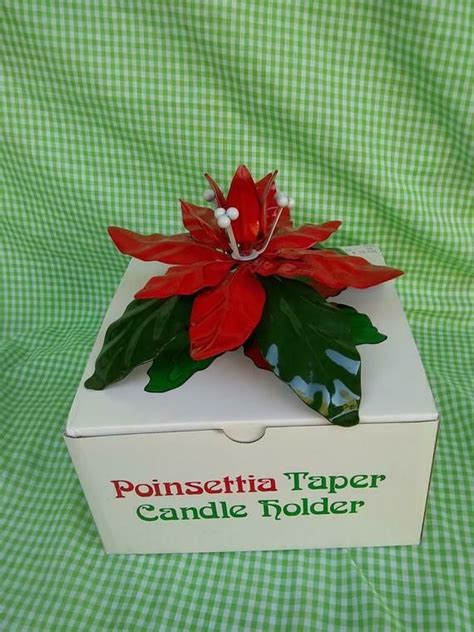 Dept Vintage Christmas Poinsettia Metal Candle Holder Dept