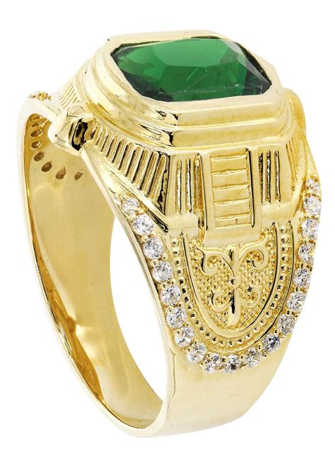 Emerald & Cz 10K Yellow Gold Mens Ring. | 7.2 Grams – FrostNYC