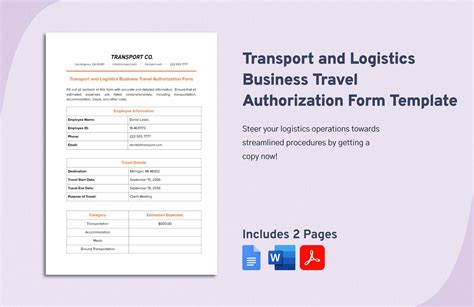 Transport And Logistics Service Request Form Template In Word PDF