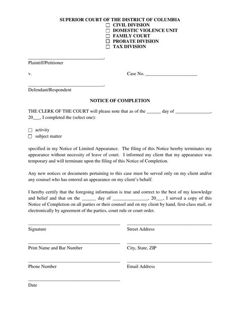 Washington D C Notice Of Limited Appearance Completion Fill Out