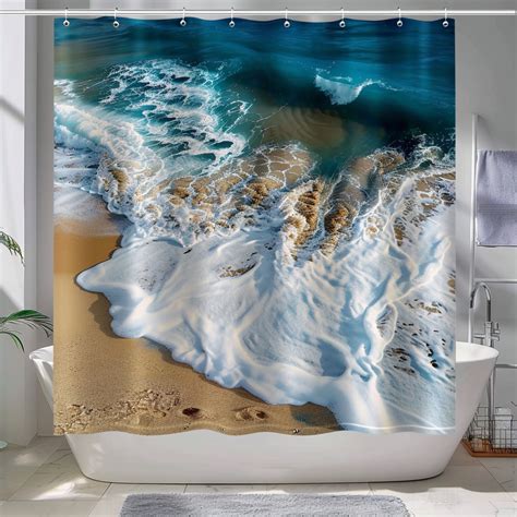 Ocean Serenity Aerial View Shower Curtain With Crashing Waves And