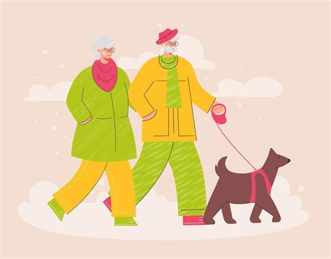 Happy elderly couple walking with dog in cold winter park. Walk Your ...