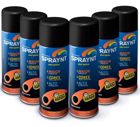 Kit 6 Tinta Spray Preto Fosco 350ml Uso Geral E Automotivo