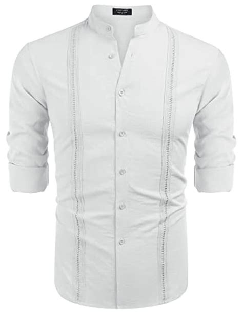 Coofandy Mens Cuban Guayabera Shirts Linen Casual Long Sleeve Button