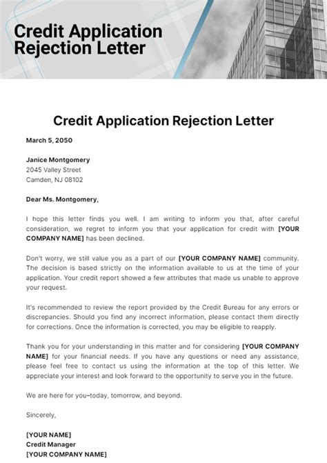 Free Credit Application Rejection Letter Template Edit Online And Download