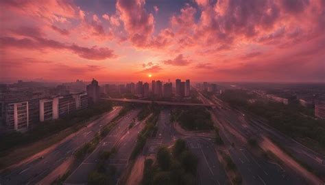 Premium Photo | A cityscape with a sunset and a cityscape in the background