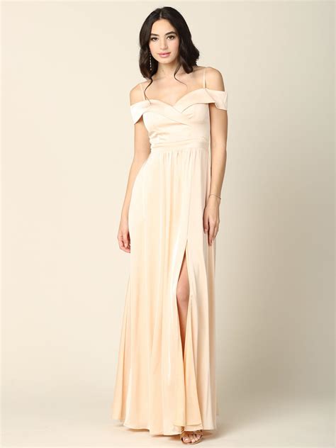 Champagne Long Formal Off Shoulder Bridesmaid Dress - Formal Dresses