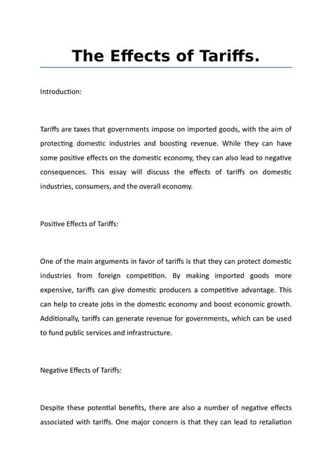 Note on The Effects of Tariffs - The Effects of Tariffs. Introduction ...