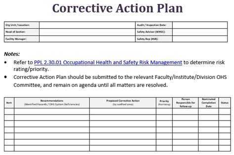 Printable Corrective Action Plan Templates Excel Word Best