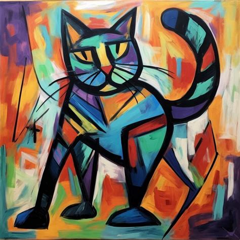 Pintura Estilo Cubismo De Um Gato Foto Premium