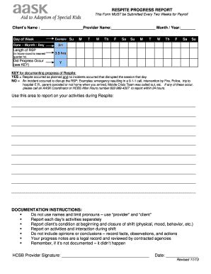 Fillable Online Respite Progress Report Fax Email Print Pdffiller