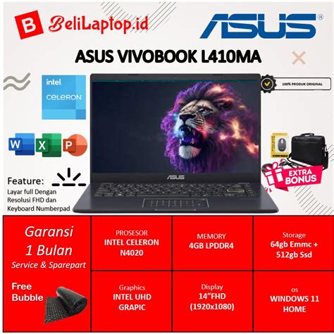 Jual Laptop Sekolah Asus L410ma Intel Celeron N4020 4gb 14 Inch Full Hd