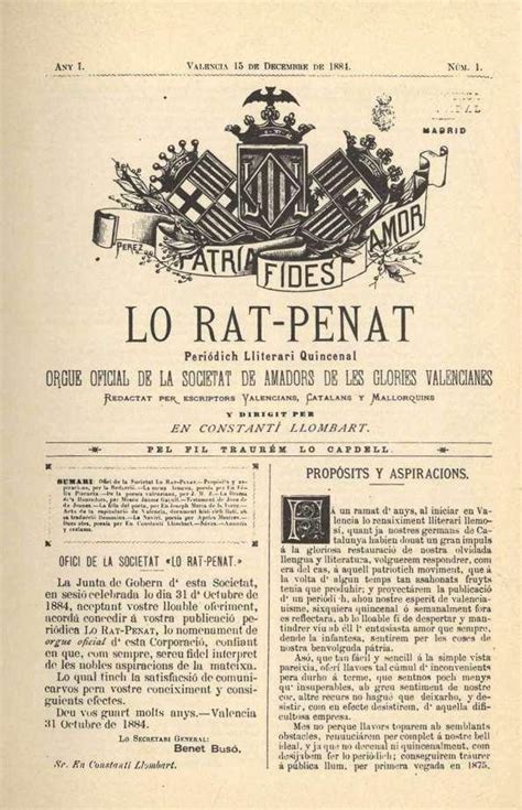 Lo Rat Penat Peri Dich Lliterari Quincenal Orgue Oficial De La