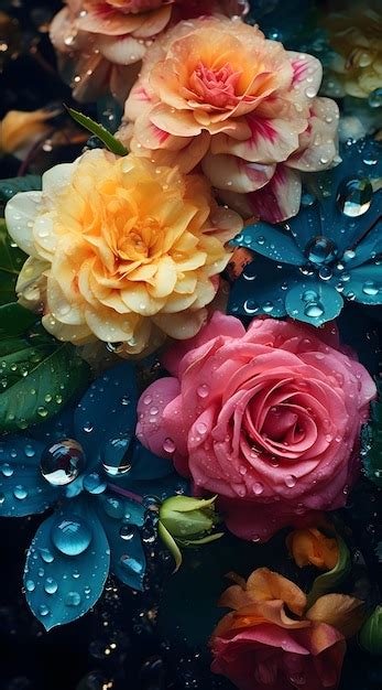 Free Photo Beautiful Flowers With Water Drops