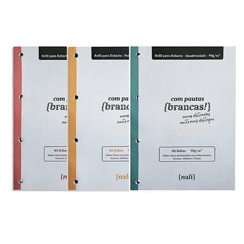 Kit Bloco NALÍ Linhas Brancas p Fichário A4 90g m2 c 80 Folhas