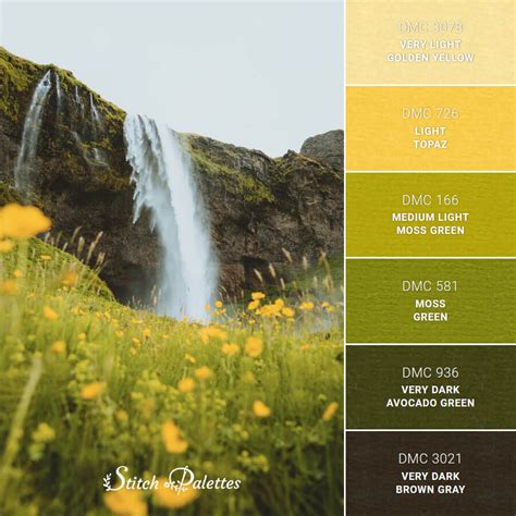 Golden Meadow Embroidery Color Palette With Thread Codes