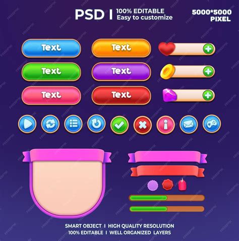 Premium PSD | Game UI Kit Game Elements Game UI Button Casual Game UI ...