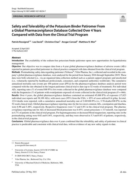 (PDF) Safety and Tolerability of the Potassium Binder Patiromer From a ...