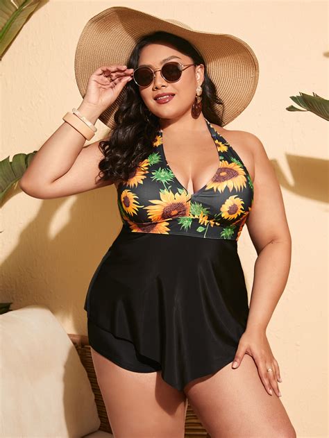 Plus Floral Print Hanky Hem Bikini Swimsuit SHEIN USA