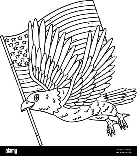 American Eagle with Flag Isolated Coloring Page Stock Vector Image