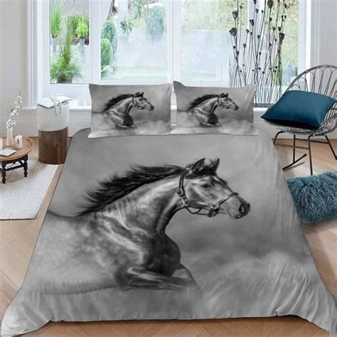 3D Microfibre Housse De Couette Cheval 240X260 Cm 2 Personnes 3 Pièces