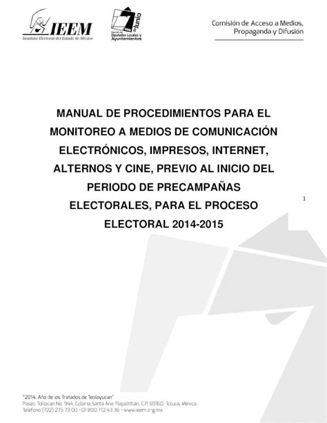 PDF MANUAL DE PROCEDIMIENTOS PARA EL MONITOREO A Monitoreo A Medios