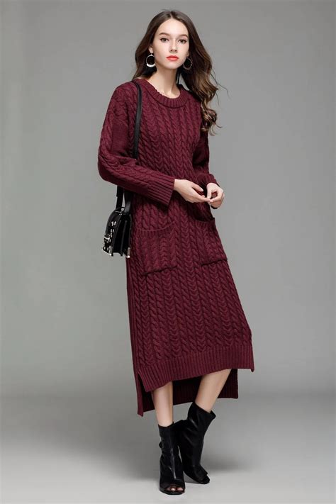 Autumn Winter Women Warm Sweater Dress Pull Hiver O Neck Long Sleeve